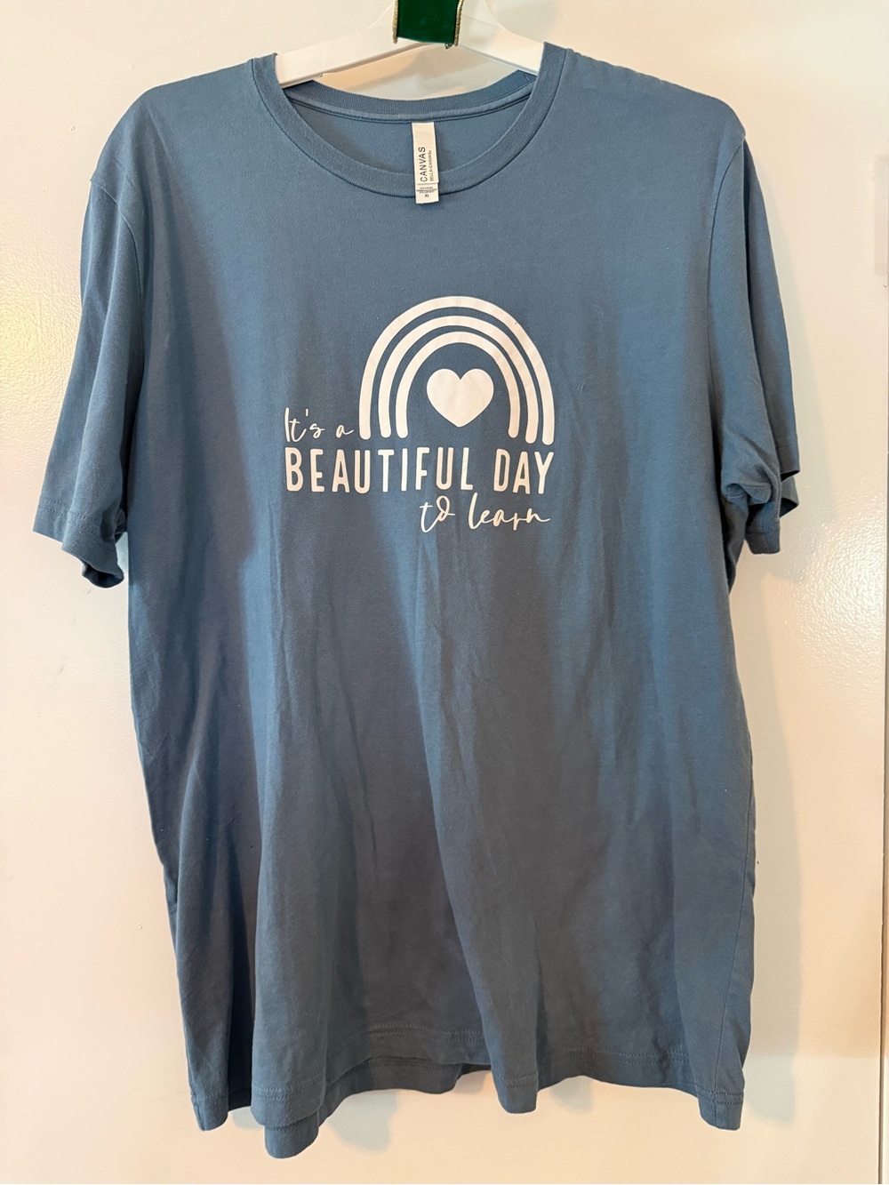 Bella Canvas Blue Tee with White 'Beautiful Day' Graphic